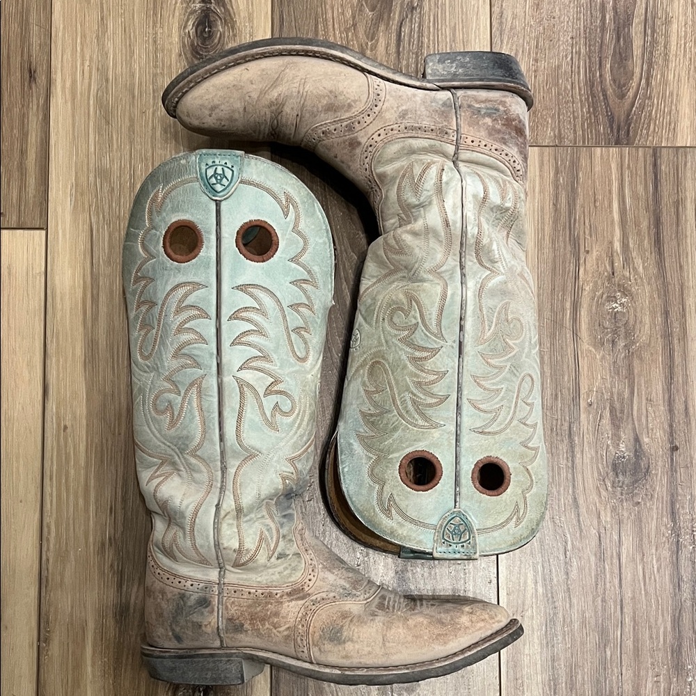 Ariat Light Blue/Teal and Brown Leather Boots